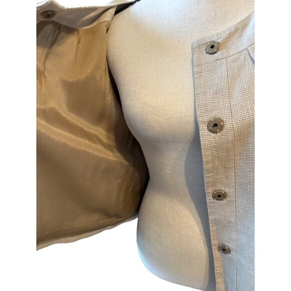 Michael Michael Kors Linen Blazer Cotton Jacket Cream Houndstooth Snap Buttons - Picture 2 of 6